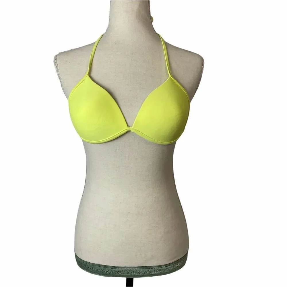 Forever 21 Neon Yellow Triangle Bikini Top Size L, Adjustable Swimwear